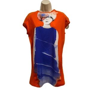 Zara Mini Dress with girl print, orange/blue, size S Small